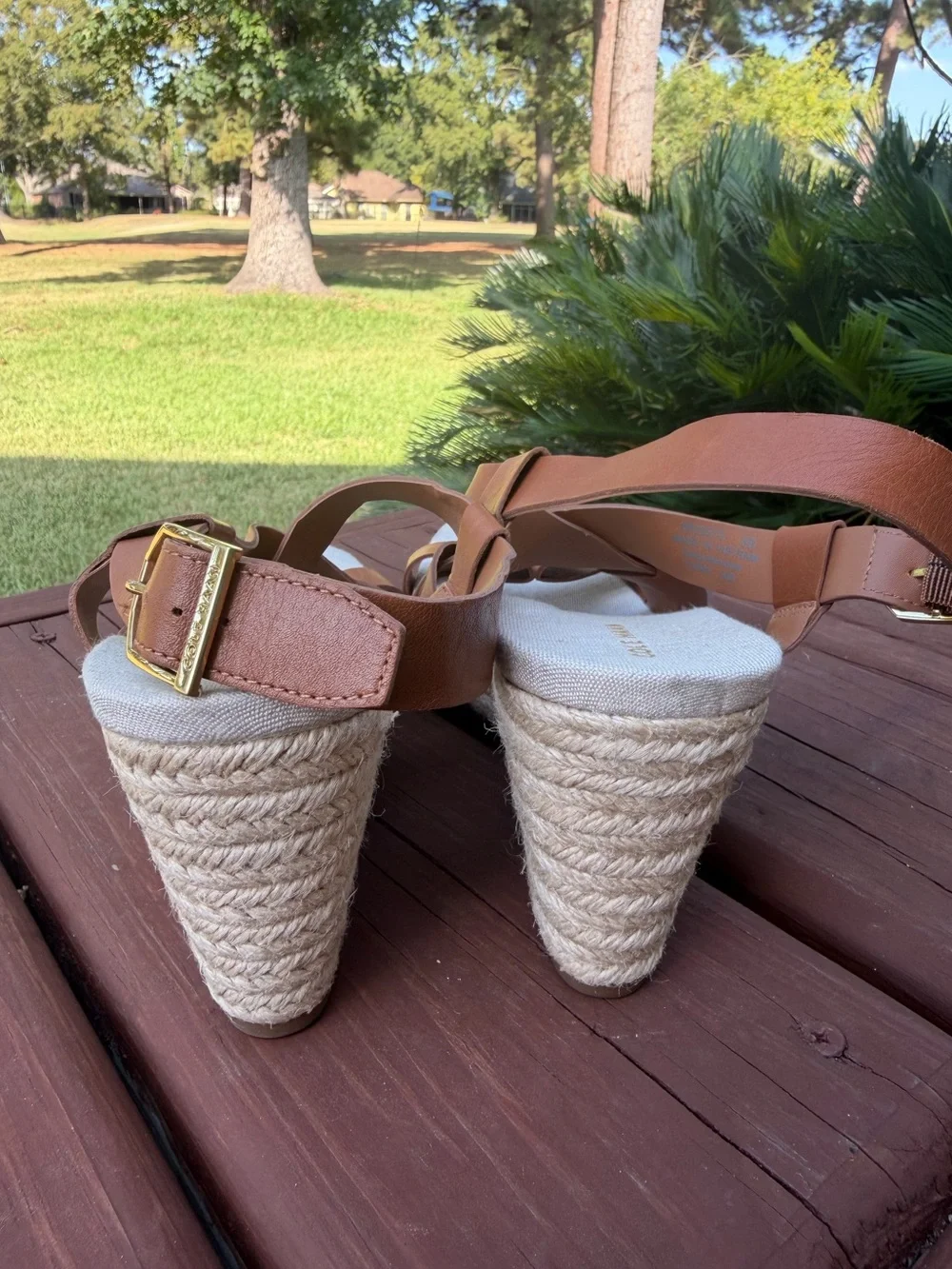 Cole Haan Crystal Honey Leather Espadrille Wedge Sandals Size 8 $150
